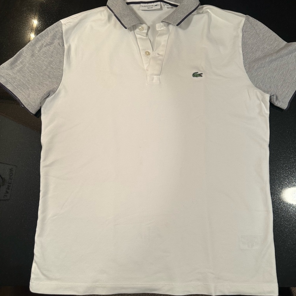Lacoste Polo Shirt in White and Gray Timeless Elegance